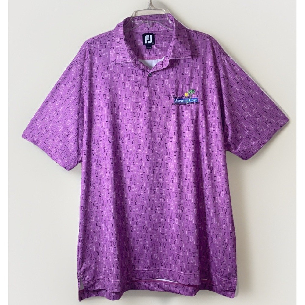 FootJoy Golf Polo Shirt Mens XL Athletic Stretch Purple Cocktail Print Florida